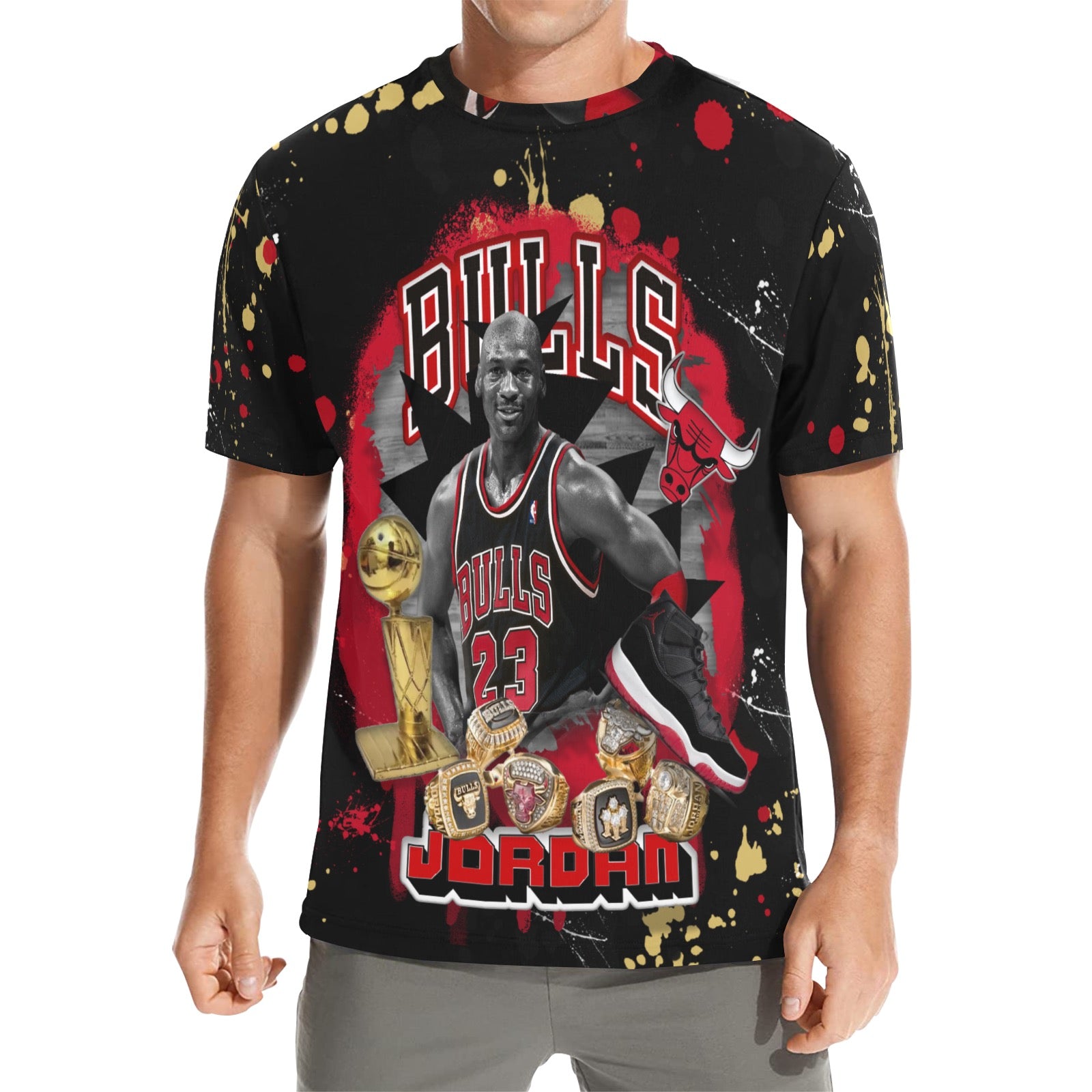 Bulls All Over Tee Black Men's All Over Print Crew Neck T-Shirt (Model T40-2)